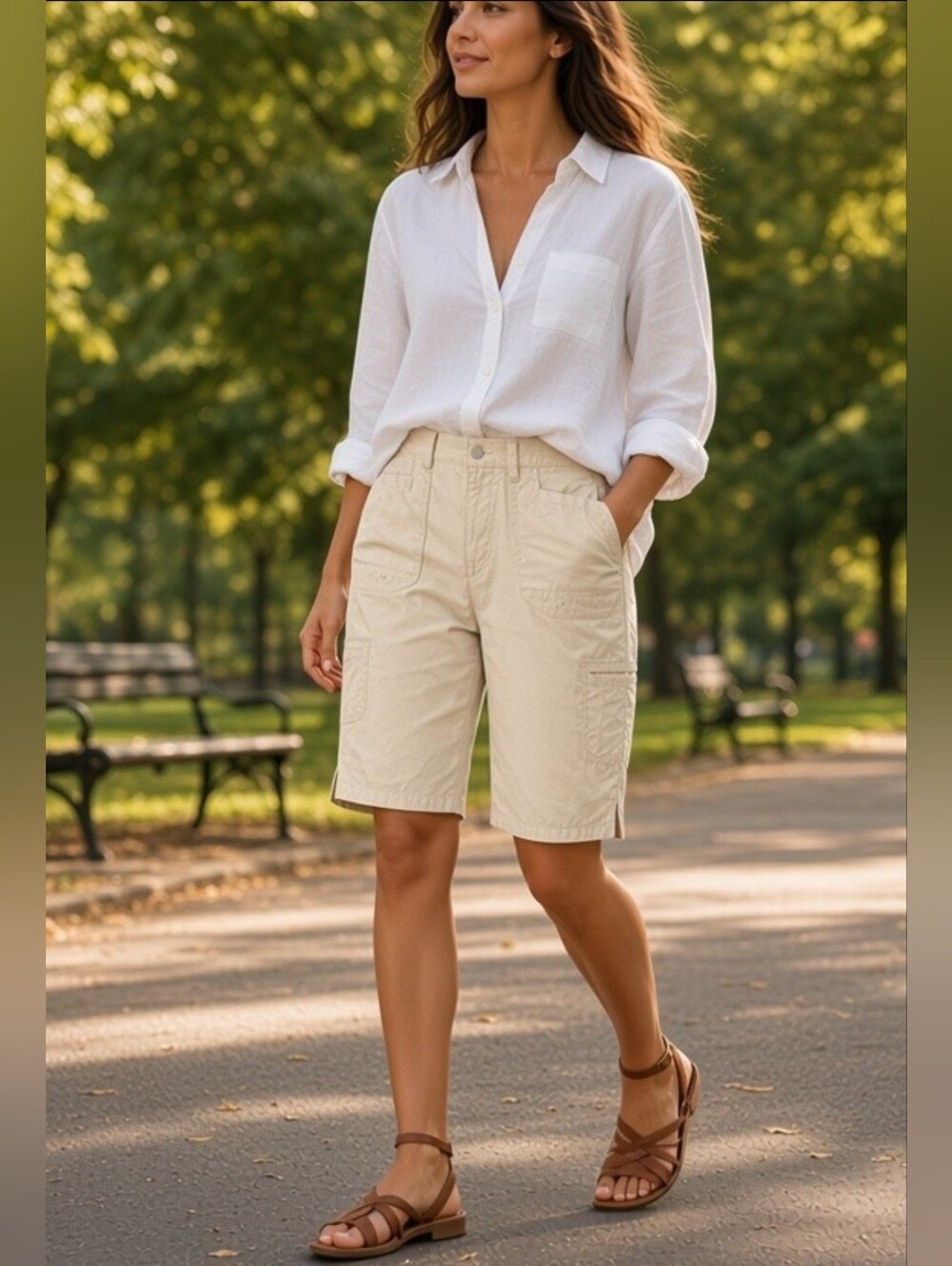 Gloria Vanderbilt Women’s Size 10 Cream Bermuda Regular Shorts Stretch Waistband